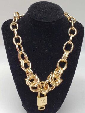 Gold-Plated Necklace with Authentic Louis Vuitton Padlock